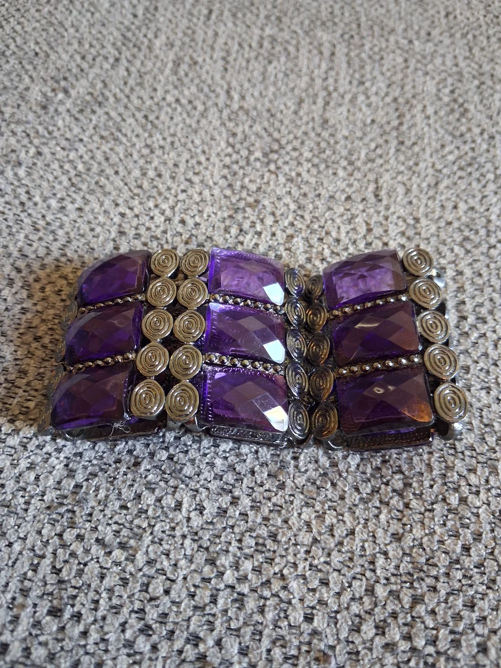 Purple Faceted Stone Stretch Bracelet - Unbranded